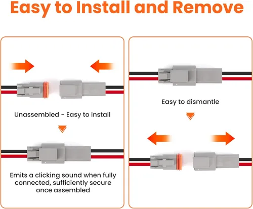 Vista 6 de 6 Juegos de Kit de Conectores Deutsch de 2 Pines – Conectores Eléctricos Impermeables 16 AWG, Conectores de Cable Automotriz IP67 (Macho y Hembra)