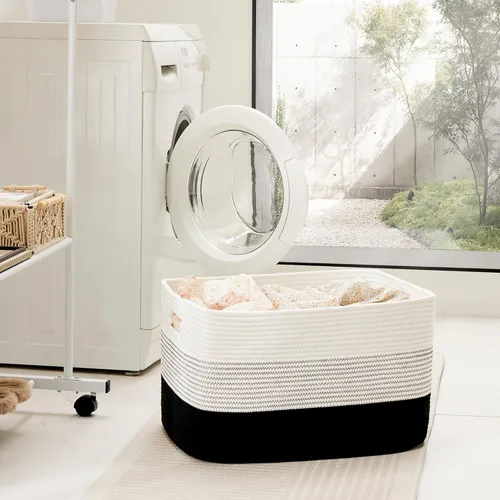 Vista 3 de Cesta de manta rectangular, cestas tejidas para almacenamiento, cesta de lavandería de 30L para decoración de guardería, cesta para mantas