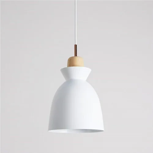 Vista 3 de Modern Bell Metal Pendant Light Wood Accent Small Adjustable Hanging Lamp E27 Base Minimalist Fixture for Kitchen Island Dining Room Bedroom Cafe