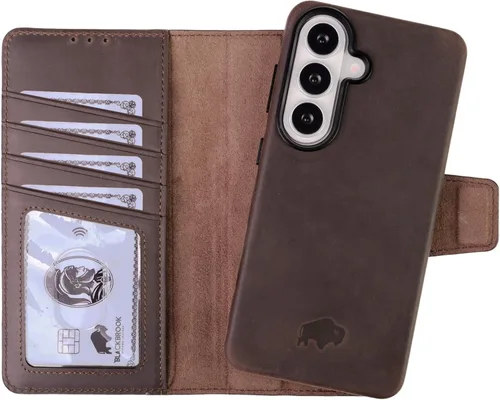 Vista 18 de BLACKBROOK Funda tipo cartera de piel para Samsung S24, extraíble 2 en 1, para carga inalámbrica, 4 ranuras para tarjetas, bolsillos para efectivo e