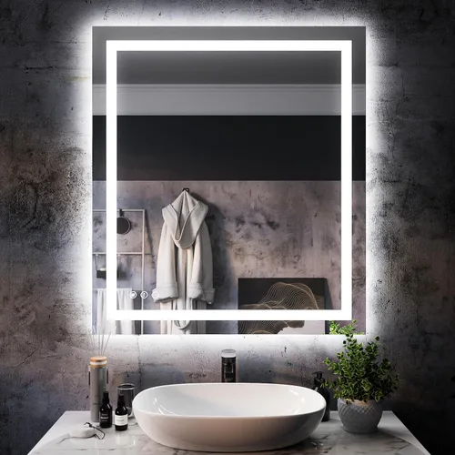 Vista 41 de ISKM Espejo LED de 20 x 28 pulgadas para baño, espejo de tocador iluminado para pared con luces frontales + espejo de baño LED retroiluminado