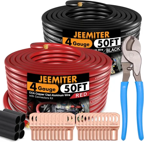 Vista 10 de Jeemiter Cable CCA rojo calibre 4 (carrete único de 50 pies), cable de alimentación primaria/tierra largo para audio personalizado de automóvil e