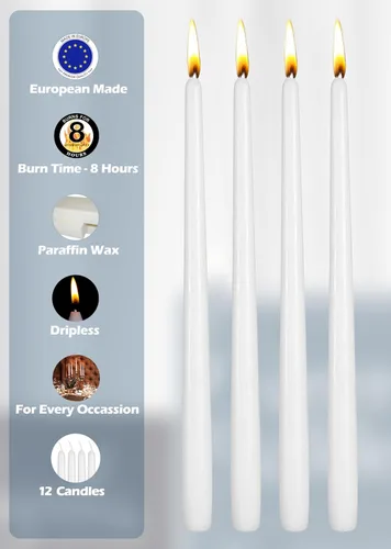 Vista 3 de Hyoola - Velas cónicas altas de 10 pulgadas, sin goteo, sin aroma, cera de parafina con mechas de algodón, 8 horas de combustión, color blanco