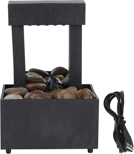 Vista 7 de Fuente de mesa con luces LED, fuente de escritorio de cascada iluminada, fuente decorativa para interiores con USB o pilas, fuentes de agua