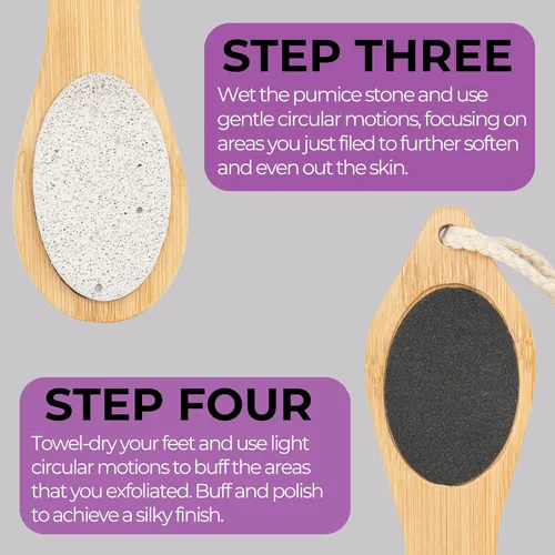 Vista 4 de Dermasuri - Kit exfoliante de pies 4 en 1 - Cuidado de pies multiusos - Kit de spa de pies de pedicura de bambú natural - Removedor de callos
