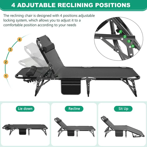 Vista 6 de NAIZEA Sillón plegable, cuna plegable 3 en 1 con colchón, silla reclinable de 4 posiciones para patio, reclinable ajustable para exteriores