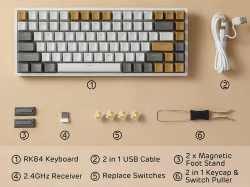 Vista 9 de RK ROYAL KLUDGE RK84 RGB Limited Ed 75 Triple Mode BT5024GUSB-C Teclado mecánico intercambiable en caliente teclado inalámbrico Bluetooth