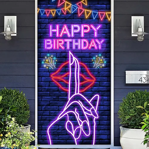 Cartel de feliz cumpleaños con labios sensuales de neón, decoración temática para despedida de soltera, boda, noche, despedida de soltera, despedida
