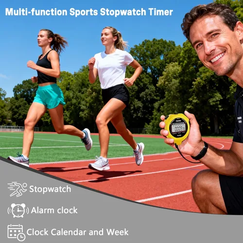 Vista 3 de Stopwatch Timer Lap Split Digital Stopwatch with Clock Calendar Alarm, Large Display Stop Watch for Sports Kids Coaches Swimming Running