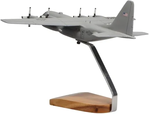 Vista 4 de Lockheed C-130H Hércules (gris) Escultura de caoba grande
