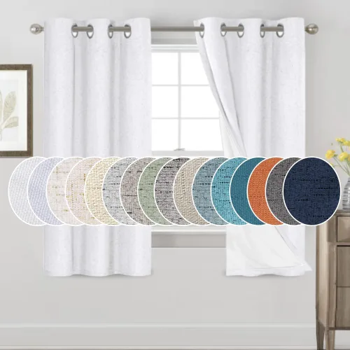 Vista 302 de PrinceDeco Cortinas con textura de lino 100% opacas de 64 pulgadas de largo, juego de 2 paneles de cortinas de lino opacas con forro aislante Arena