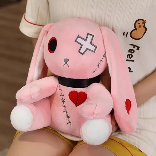 Vista 5 de Muñeca de conejo de peluche, juguete de peluche loco, animal de peluche de conejo aterrador de Halloween con orejas largas de pie, adecuado