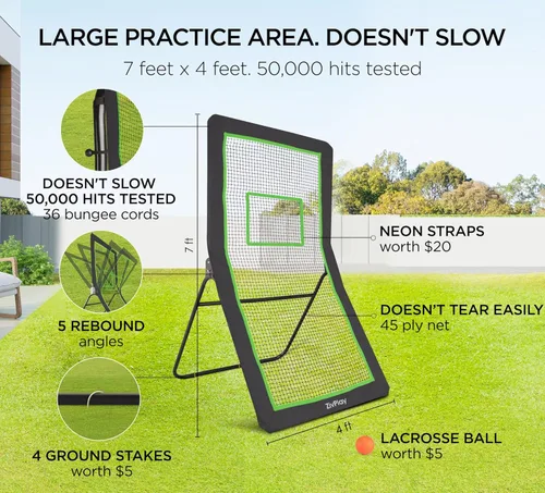 Vista 2 de Volleyball Rebounder Net Lacrosse Rebounder Bounce Back Equipment with 5 Adjustable Rebound Angles Ground Stakes Neon Strap for Lacrosse Training