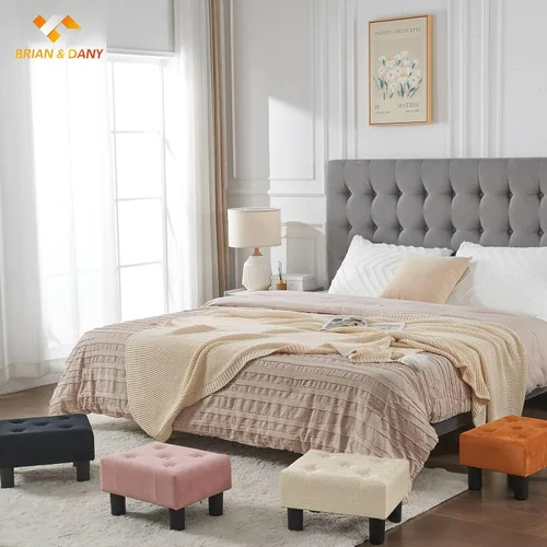 Vista 2 de BRIAN & DANY Taburete pequeño para pies, taburetes de lino con patas, reposapiés pequeño estable para sala de estar, beige