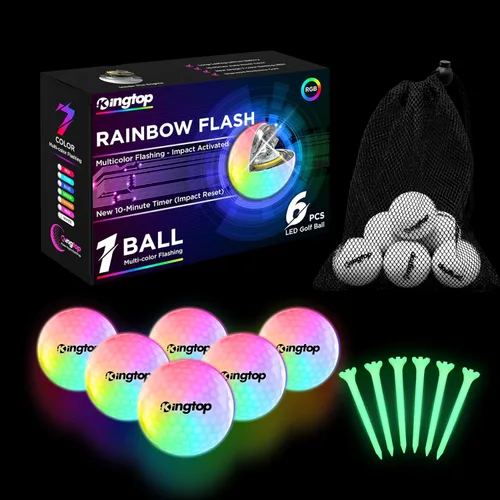 Vista 11 de KINGTOP Upgraded Glow in The Dark Golf Balls - Super Bright Light Up LED Golf Ball - with Glow Golf Tees and Storage Bag - Fun Night Golfing Gift