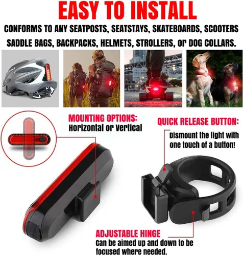 Vista 9 de BLITZU Paquete de 2 luces traseras de bicicleta recargables USB-C, accesorios brillantes para bicicleta trasera de ciclismo, accesorios