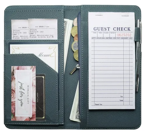 Vista 13 de Libreta para servidores con bolsillo con cremallera y cierre magnético, libreta de servidor, libro para camarera, libro de servicio con bolsillo