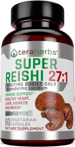 Organic Reishi Mushroom Extract by Tera Herbs - 60 Vegetarian Capsules - Ganoderma Lucidum/Ling Zhi