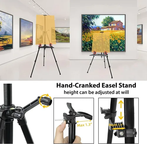 Vista 5 de PUJIANG - Caballete de 20 a 61 pulgadas para pintar, caballete de arte, caballete de metal de aluminio con bandeja de transporte, caballete