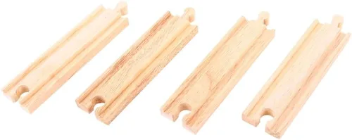 Bigjigs Rail Rectas medianas (paquete de 4) – Otras marcas principales de rieles de madera son compatibles