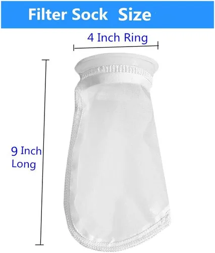 Vista 4 de Paquete de 2 anillos de plástico de 400 micrones de 4 pulgadas, bolsa corta de malla de nailon de 9 pulgadas, bolsas de calcetines de filtro de 4