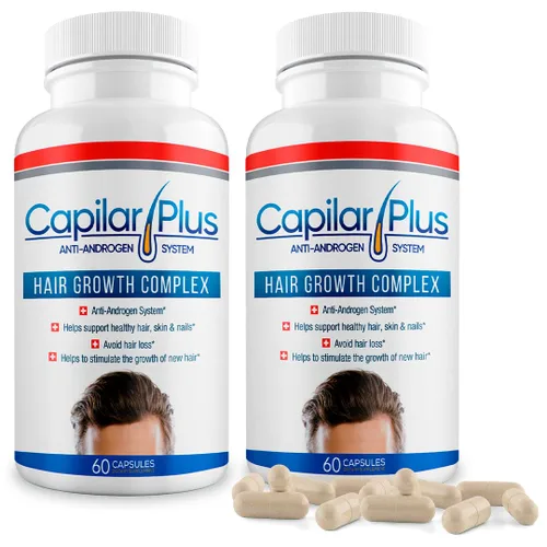 Vista 10 de Capilar Plus con sistema anti-andrógeno Suplemento para el crecimiento del cabello Tratamiento de pérdida de cabello Piel, cabello y uñas