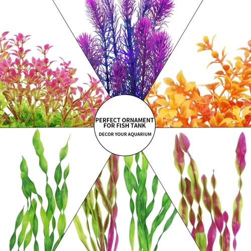 Vista 3 de MyLifeUNIT Plantas artificiales de acuario, plantas de plástico para peceras para decoraciones de acuarios, paquete de 7 (estilo B)