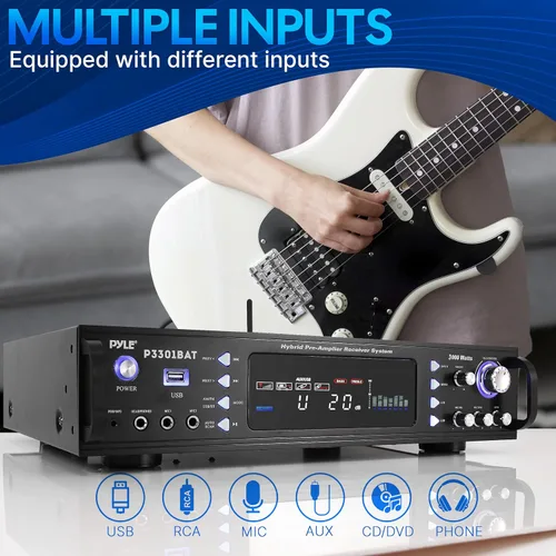 Vista 4 de Pyle Wireless Bluetooth Home Stereo Amplifier- Hybrid Multi-Channel, 3000W Power Amplifier, Home Audio Receiver System w/ AM/FM Radio,MP3,USB, AUX