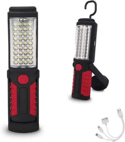 Vista 8 de Luz de trabajo recargable portátil LED linterna magnética multiusos con gancho para colgar, linterna de trabajo impermeable para reparación de Azul