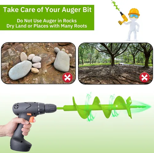 Vista 5 de Broca de taladro de jardín mejorada de 4 x 16 pulgadas, broca de taladro de jardín resistente de doble hoja, taladro para taladro de hielo, taladro