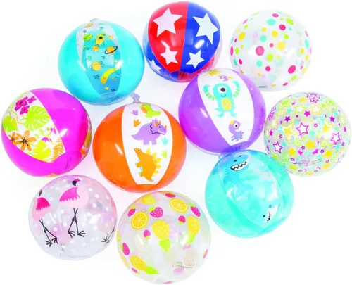 Vista 3 de Fun Express Juego de 50 mini bolas de playa a granel, juguetes inflables de piscina de 5 pulgadas para niños de 4 a 8 años Juegos de playa