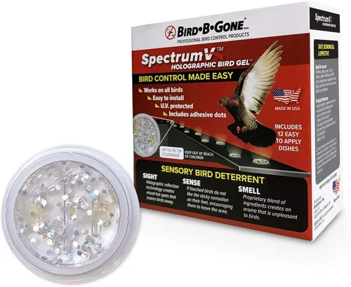 Bird B Gone SpectrumV Gel holográfico para pájaros, gel repelente de aves, repele pájaros, protege bordes, repisas, techos, etc., protección UV y