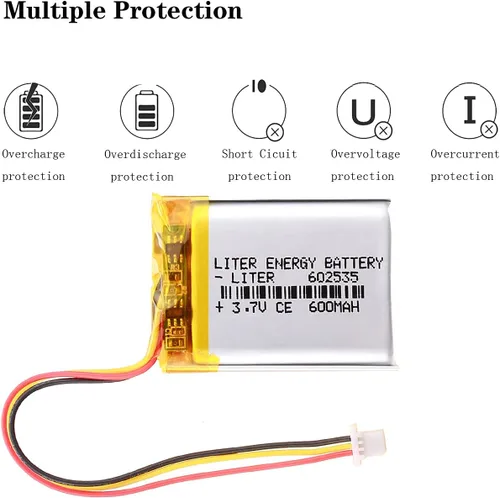 Vista 2 de Liter energy battery batería recargable 602535 del polímero de iones de litio de la batería 600mAh de 3.7V Lipo con el conector SH 1.0-3P