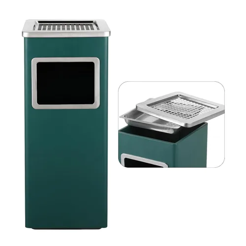 Vista 7 de Bote de basura para exteriores, contenedor de basura redondo de acero inoxidable con cubo interior extraíble para desecho, contenedor de basura