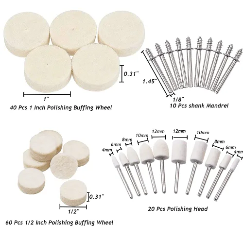 Vista 3 de Juego de ruedas de pulido para Dremel Kit de pulido con vástago de 18 "Rueda de pulido para herramientas rotativas Accesorios 130 piezas