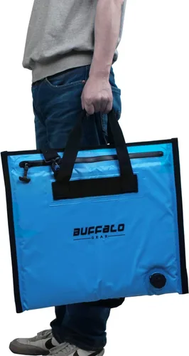Vista 4 de Buffalo Gear Bolsa térmica aislada - Enfriador de cebo de 20 x 18 pulgadas, bolsa impermeable para matar peces Azul