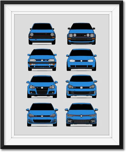 Vista 15 de Custom Car Posters Póster hecho a mano compatible con Volkswagen Golf GTI Generations e impresión de VW GTI (modelos de coche: MK1 a MK8)