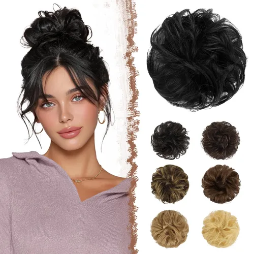Vista 13 de FESHFEN Moños Desordenados Humanos - 100% Cabello Humano Moño Real Coleteros Piezas de Cabello Extensiones de Cola de Caballo Onduladas Despeinadas