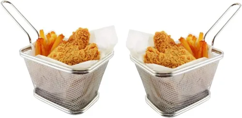 Vista 7 de Mini cesta de papas fritas de acero inoxidable, cestas cuadradas para freidoras, herramienta de cocina de grado FDA, vajilla de presentación