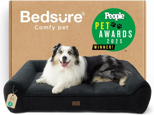 Vista 23 de Bedsure Cama ortopédica para perros de tamaño mediano, camas extra gruesas de apoyo para perros medianos con funda impermeable lavable, cómodo sofá