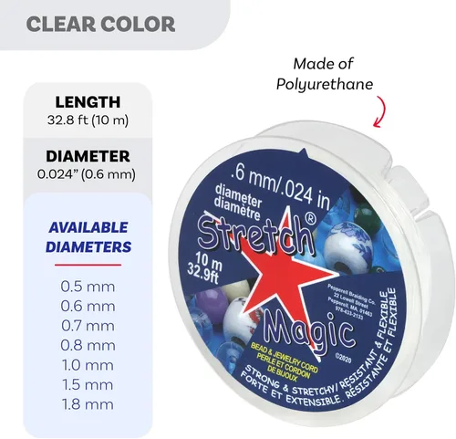 Vista 3 de Stretch Magic Hilo elástico para cuentas – Color transparente, 0.6 mm de diámetro, 10 metros (32 pies) - Fácil de anudar, hilo fuerte y elástico