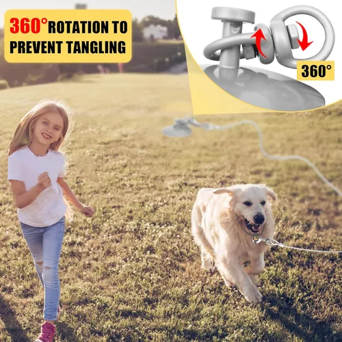 Vista 6 de Estaca de amarre para perro resistente con cable de perro de 10 pies para perros grandes de hasta 150 libras, estaca espiral para perro