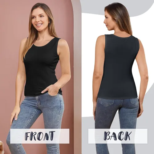 Vista 7 de 3 piezas de camisetas térmicas sin mangas para mujer, ropa interior de forro polar, suave, sin mangas, chaleco de capa base cálida