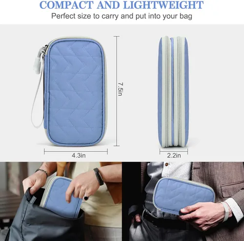 Vista 2 de FYY Organizador para accesorios electrónicos, para viajes, para cables, celular y cargadores, estuche portátil, impermeable, doble capa, bolsa