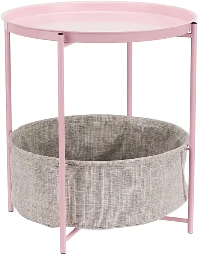 Vista 8 de Amazon Basics Mesa auxiliar redonda de almacenamiento, mesa auxiliar con cesta de tela, carbón/gris jaspeado, 17.7 x 17.7 x 18.9 pulgadas Mesa