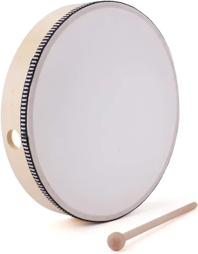 Vista 7 de Foraineam Tambor de mano de 10 pulgadas y 8 pulgadas Instrumento de percusión musical Tambor de marco de madera con palos de madera