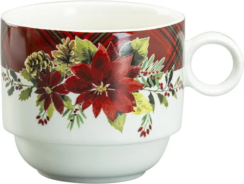 Vista 7 de Juego de 4 tazas apilables de café y té de 10 onzas con soporte de metal (Poinsettia)