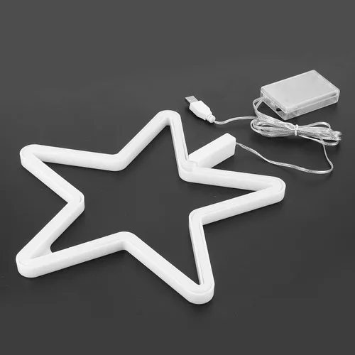 Vista 5 de Luz LED con forma de estrella, luz de neón para fiesta de cumpleaños, sala de estar, luz decorativa alimentada por USB/batería para el dormitorio
