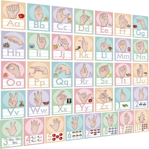Vista 10 de 36 Piezas Juego de Tablero de Anuncios de Línea del Alfabeto ASL ABC Número Tarjetas Didácticas de Lenguaje de Señas Decoraciones de Pared
