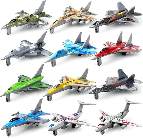 Paquete de 12 aviones de juguete, juguetes de avión de plástico fundido a presión para niños pequeños de 1, 2, 3, 4, 5, 6, modelos de aviones